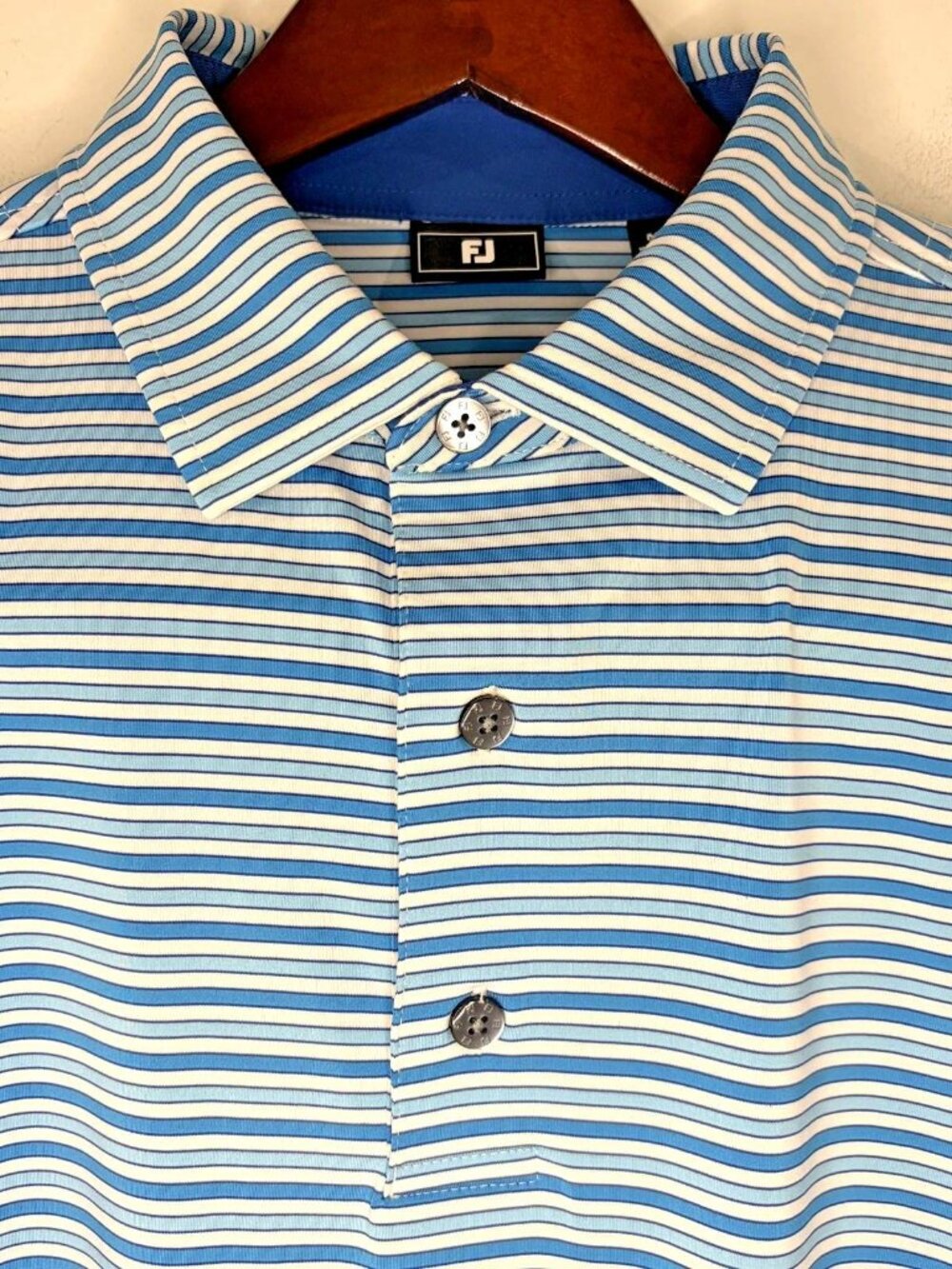 Footjoy Polo Shirt Men’s Size Medium Blue/White Striped Golf Performance Stretch